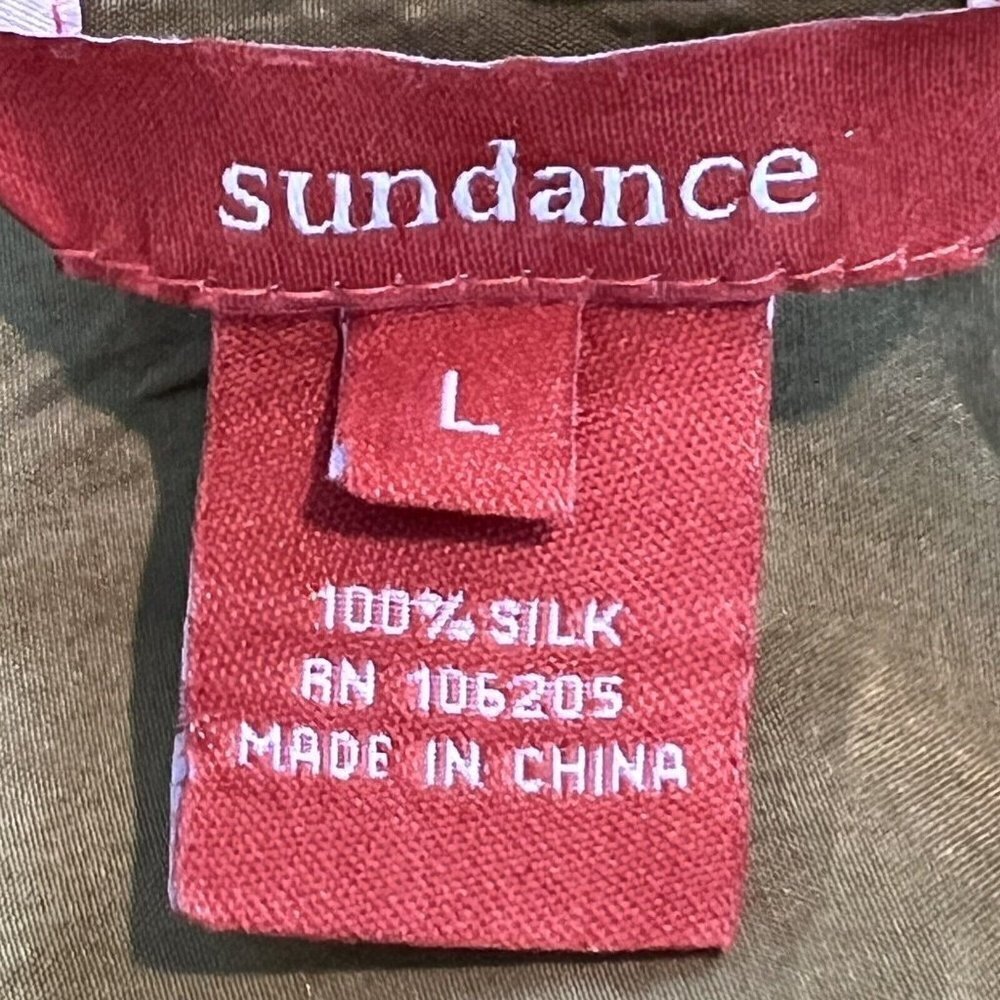 Sundance Silk Tunic Blouse Collared Scoop Neck Roll Tab Long Sleeves Size Large - Picture 8 of 9